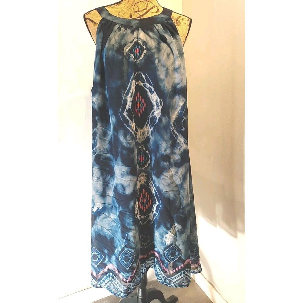 mlle gabrielle Women Blue Pink Chiffon Boho Lined Flowy Dress ‎ Size 3X